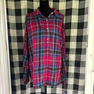 Chaps Red and Blue Plaid Casual Button Down Shirt